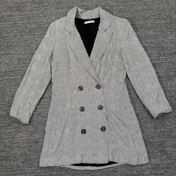 Reformation Jacket Women Medium Gray Glen Plaid Double Breasted Blazer Preppy - Picture 1 of 10